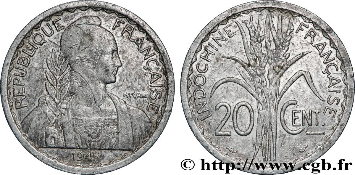 FRENCH INDOCHINA 20 Centièmes 1945 Paris XF 