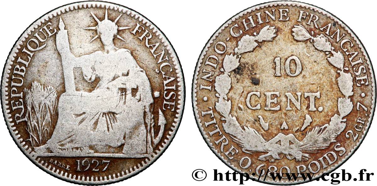 FRENCH INDOCHINA 10 Centièmes 1927 Paris VF 