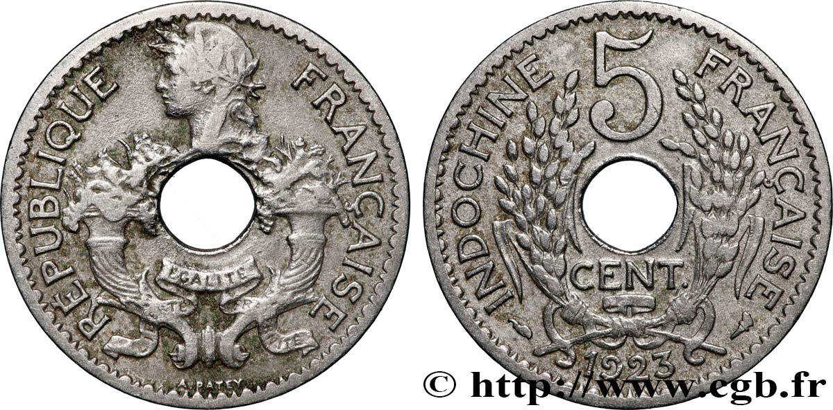 FRENCH INDOCHINA 5 Centièmes 1923 Paris VF 