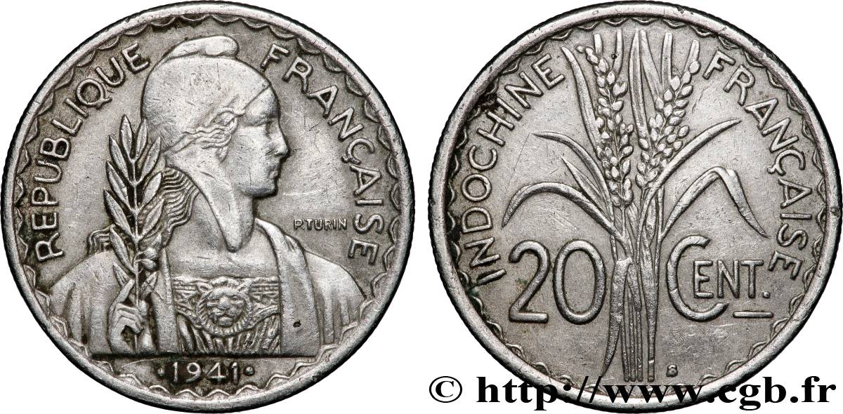 FRENCH INDOCHINA 20 Centièmes 1941 San Francisco XF 