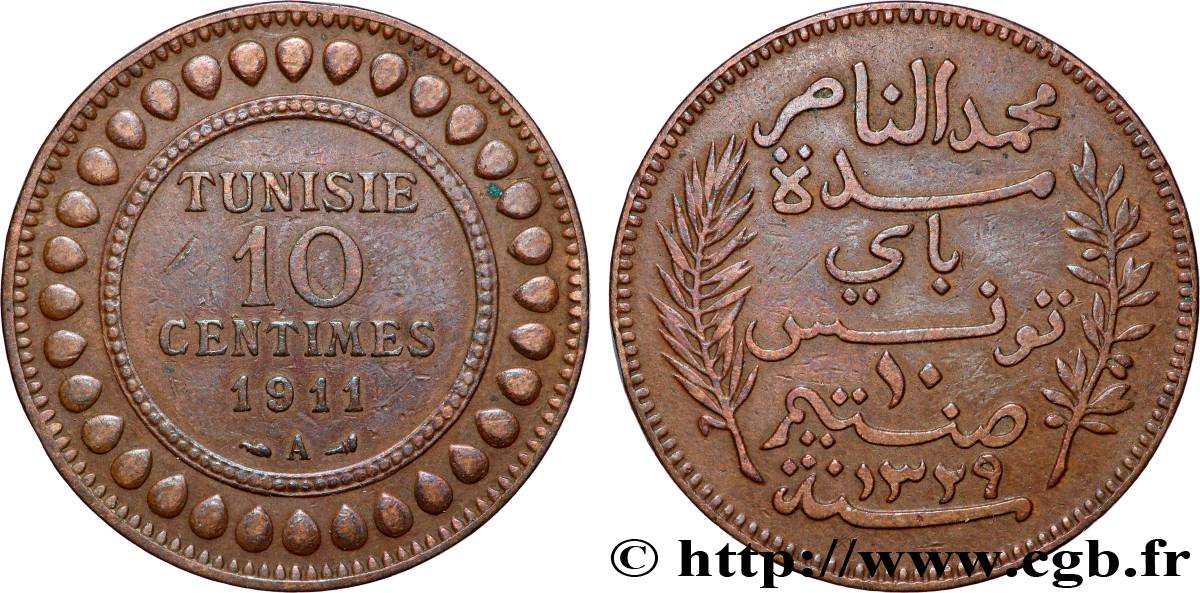 TUNESIEN - Französische Protektorate  10 Centimes AH1329 1911 Paris SS 