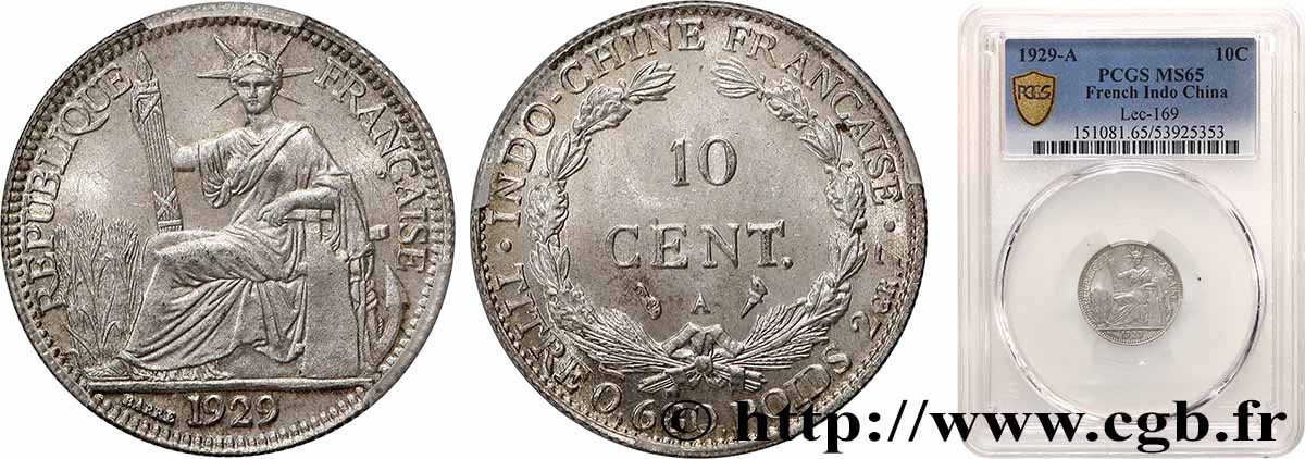 FRENCH INDOCHINA 10 Centièmes 1929 Paris MS65 PCGS