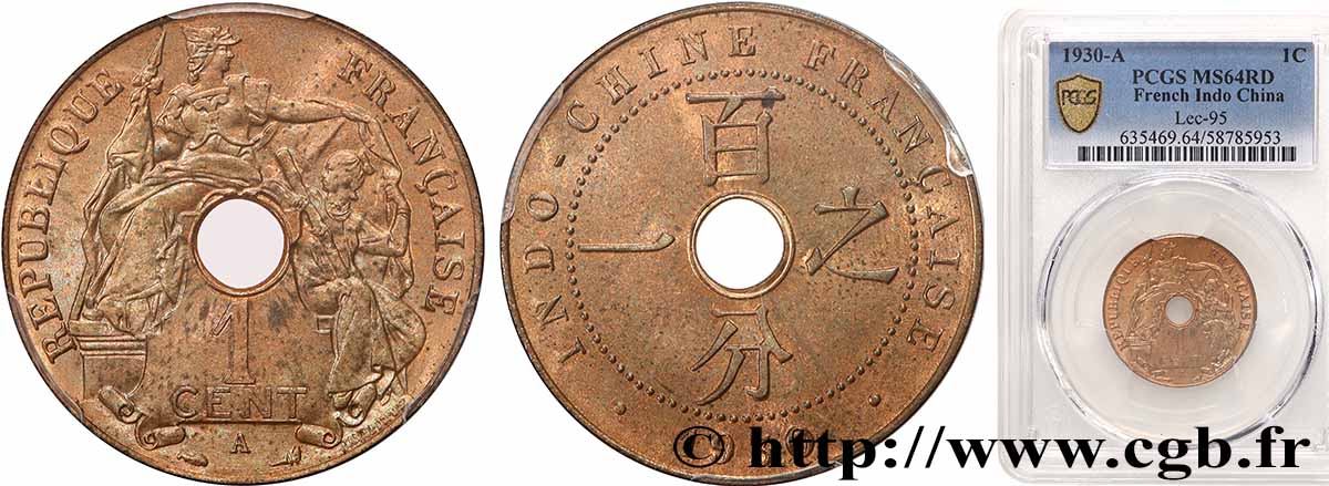 FRANZÖSISCHE-INDOCHINA 1 Centième 1930 Paris fST64 PCGS