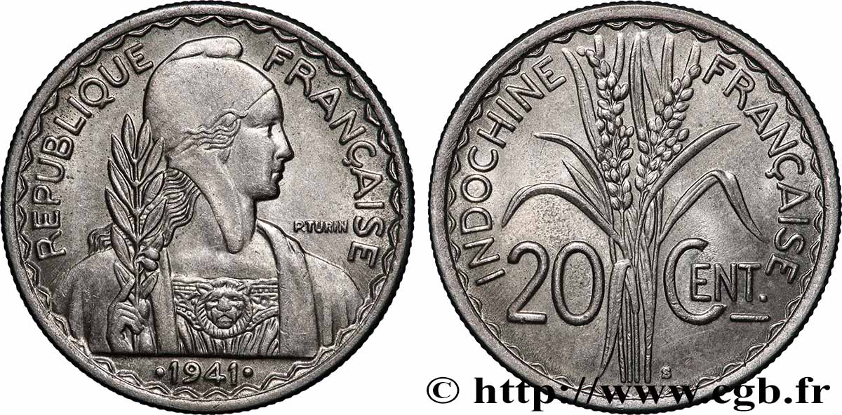 FRANZÖSISCHE-INDOCHINA 20 Centièmes 1941 San Francisco VZ 