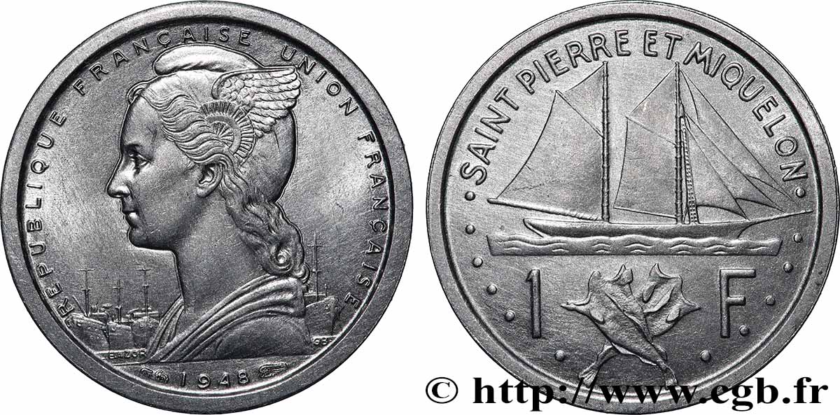 SAINT-PIERRE UND MIQUELON 1 Franc Union Française 1948 Paris VZ 