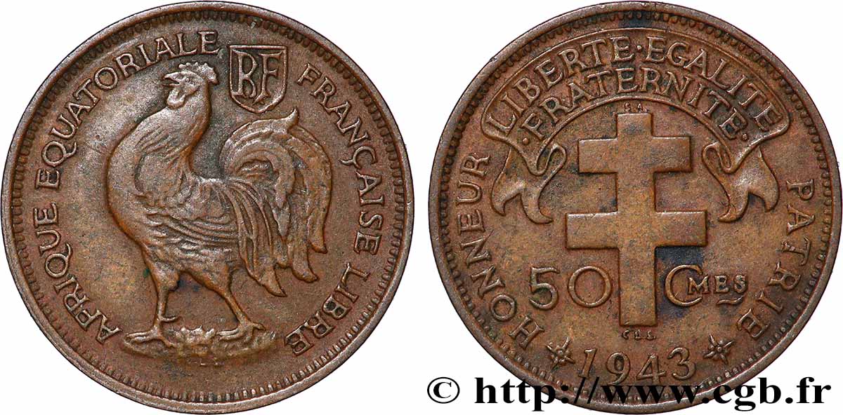 FRANZÖSISCHE EQUATORIAL AFRICA - Freie Französische Streitkräfte 50 Centimes 1943 Prétoria fVZ 