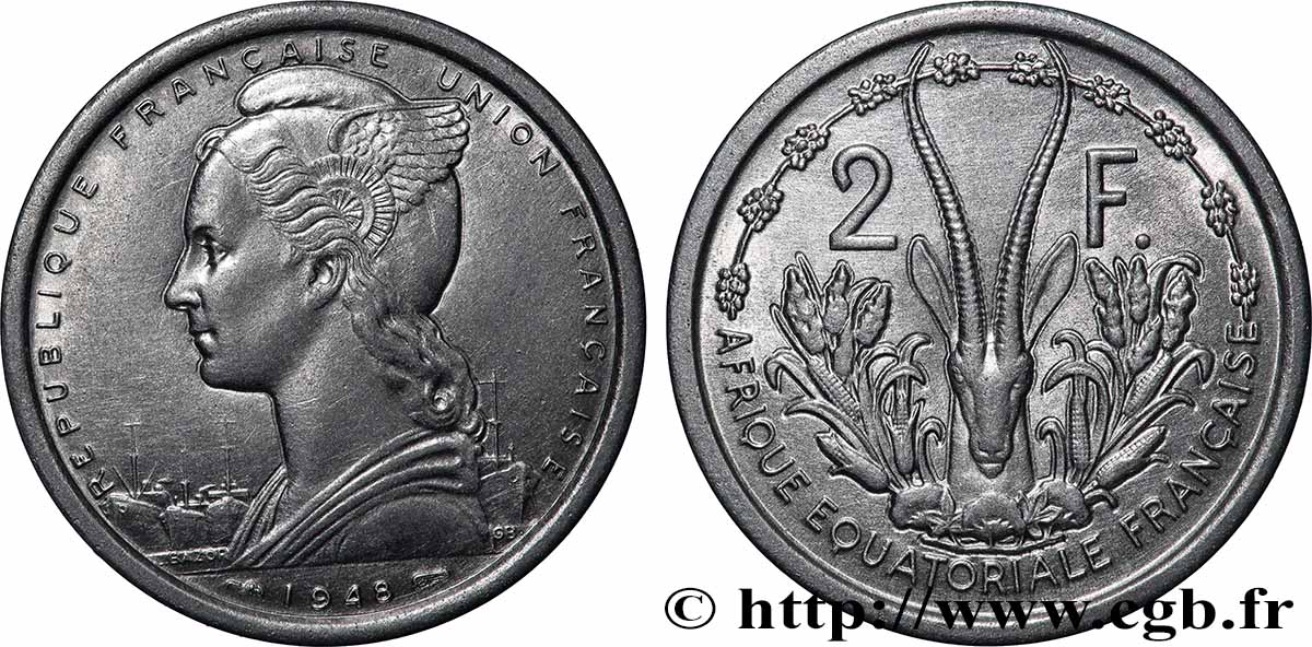 FRENCH EQUATORIAL AFRICA - FRENCH UNION / UNION FRANÇAISE 2 Francs 1948 Paris AU 
