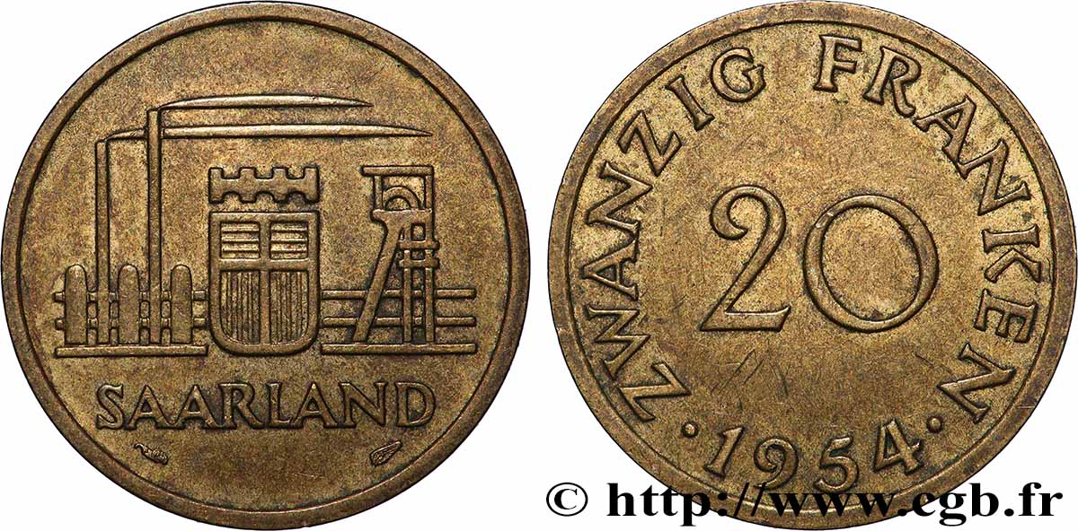 SAARLAND 20 Franken 1954 Paris fVZ 