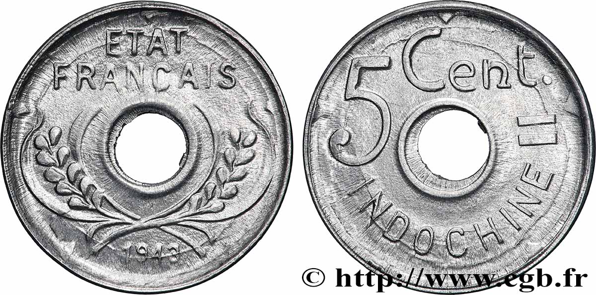 FRANZÖSISCHE-INDOCHINA 5 Centièmes 1943 Hanoï fST 
