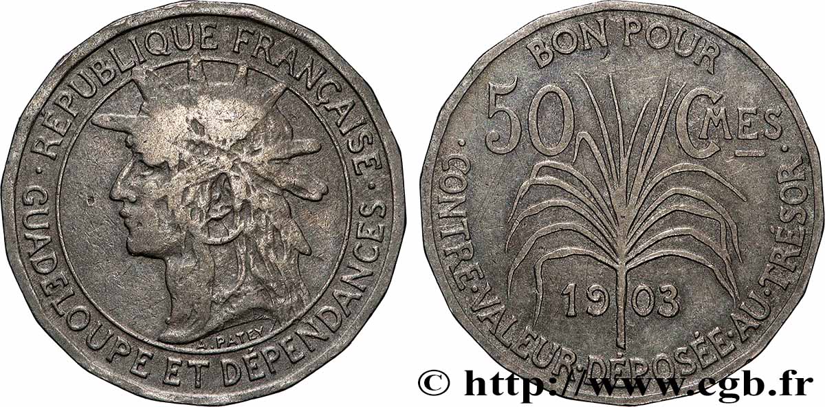 GUADELOUPE Bon pour 50 Centimes 1903  TB 