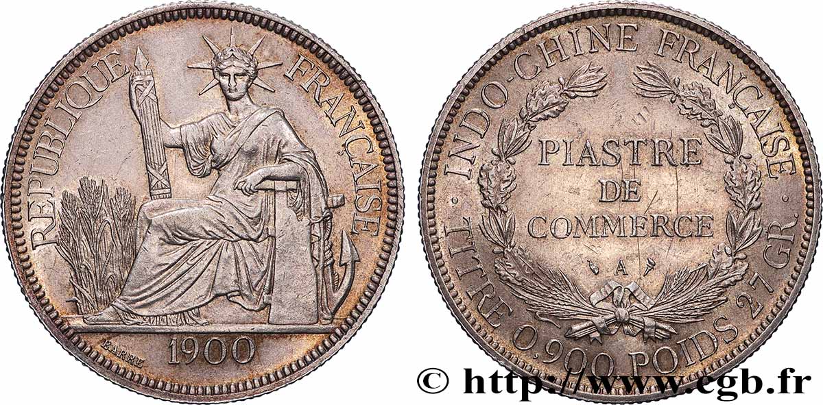 INDOCHINE FRANÇAISE 1 Piastre de Commerce 1900 Paris SUP 