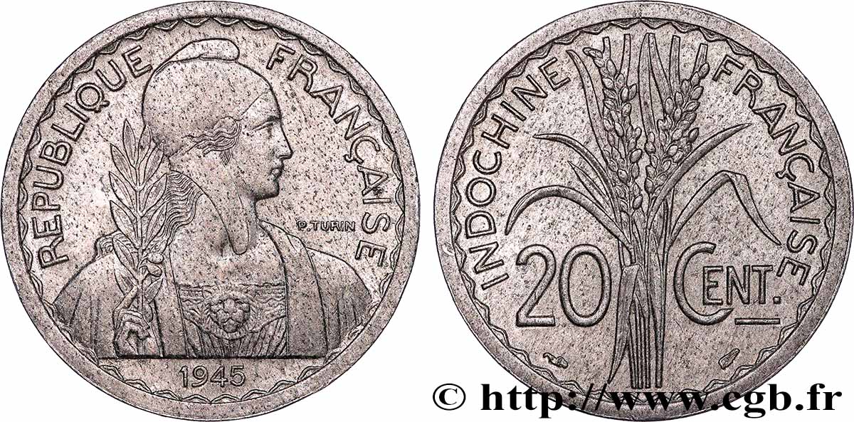 FRENCH INDOCHINA 20 Centièmes 1945 Paris AU 