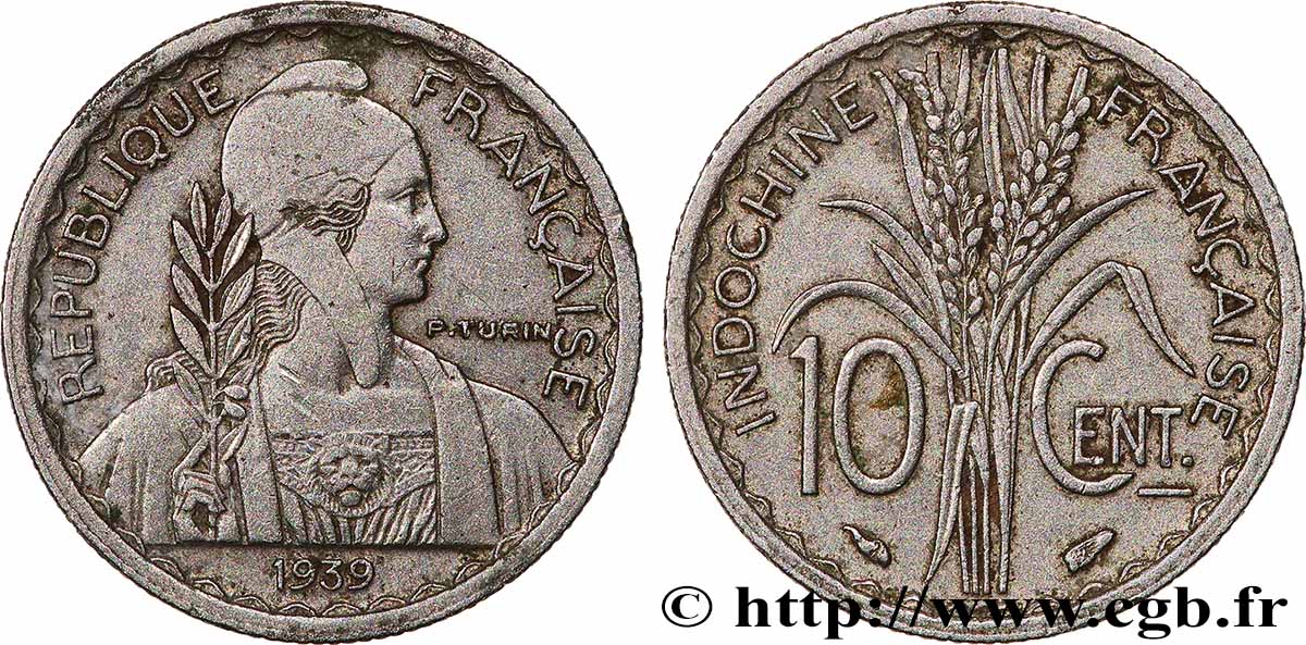 INDOCHINE FRANÇAISE 10 Centièmes 1939 Paris TTB+ 
