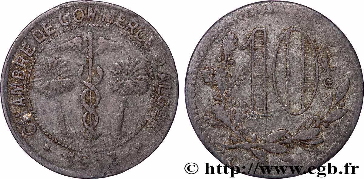 ALGERIA 10 Centimes Chambre de commerce d’Alger 1917 Alger VF 