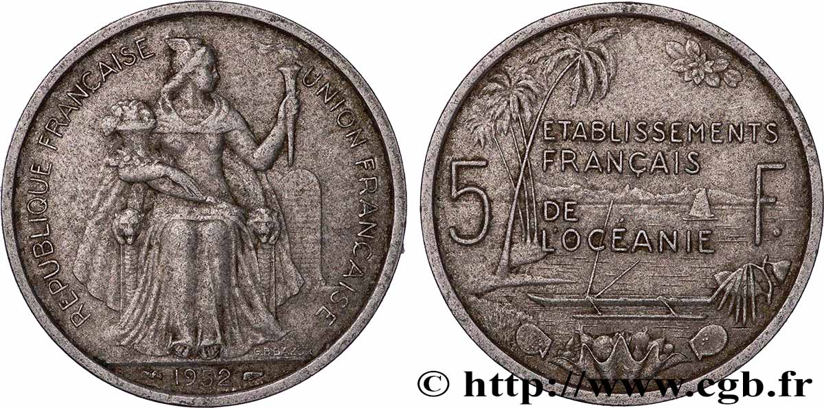 FRENCH POLYNESIA - French Oceania 5 Francs Établissements Français de l’Océanie 1952 Paris VF 