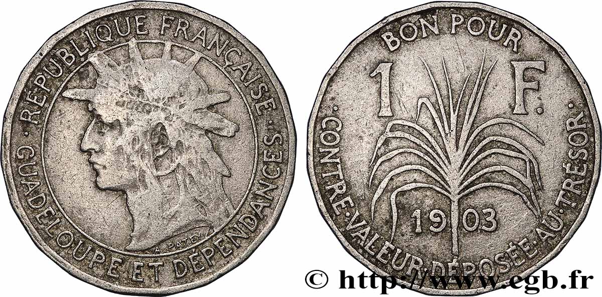 GUADELOUPE Bon pour 1 Franc 1903  S 