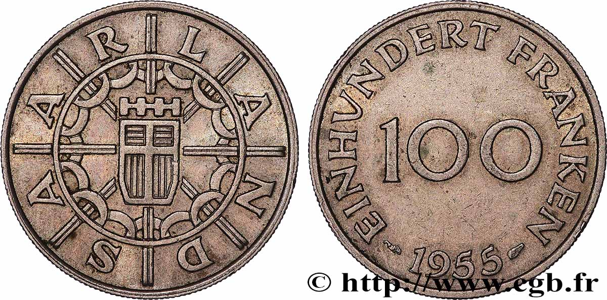 SAARLAND 100 Franken 1955 Paris AU 