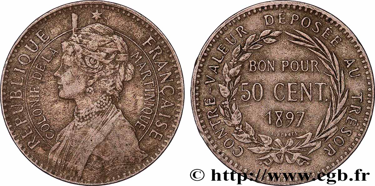 MARTINIQUE Bon pour 50 Centimes Colonie de la Martinique 1897 sans atelier VF 