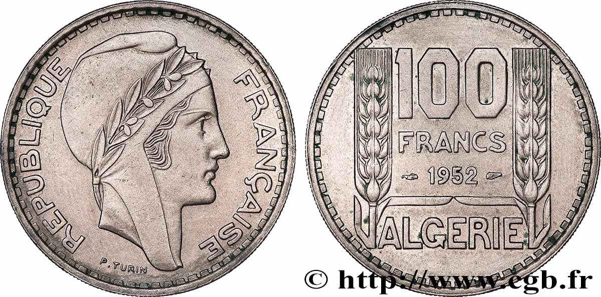 ALGERIA 100 Francs Turin 1952 Paris AU 