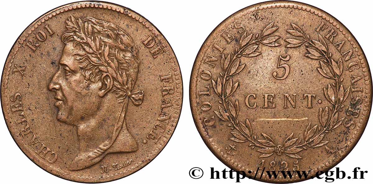 FRANZÖSISCHE KOLONIEN - Charles X, für Guayana und Senegal 5 Centimes Charles X 1825 Paris - A SS 
