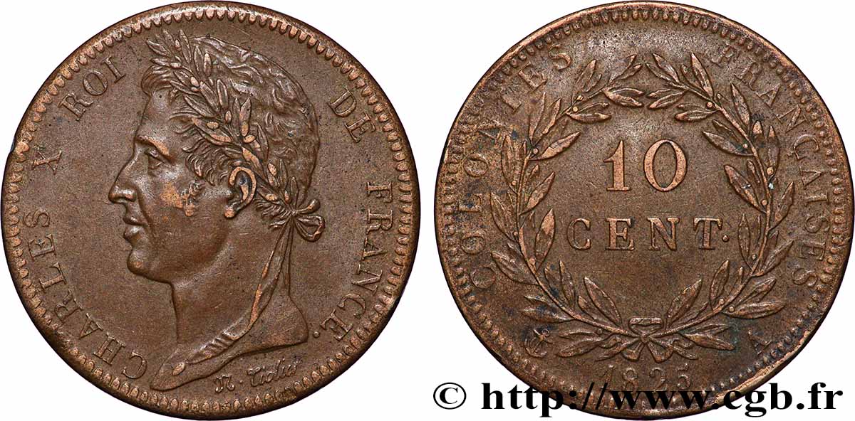 FRANZÖSISCHE KOLONIEN - Charles X, für Guayana und Senegal 10 Centimes Charles X 1825 Paris - A SS 