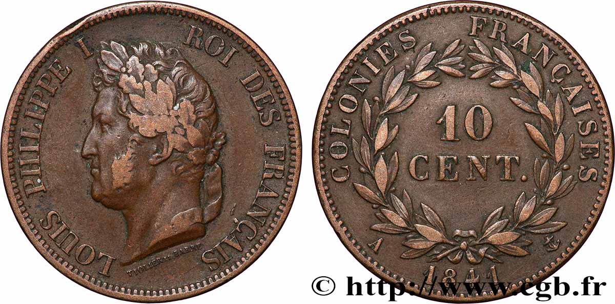 FRANZÖSISCHE KOLONIEN - Louis-Philippe, für Guadeloupe 10 Centimes 1841 Paris SS 