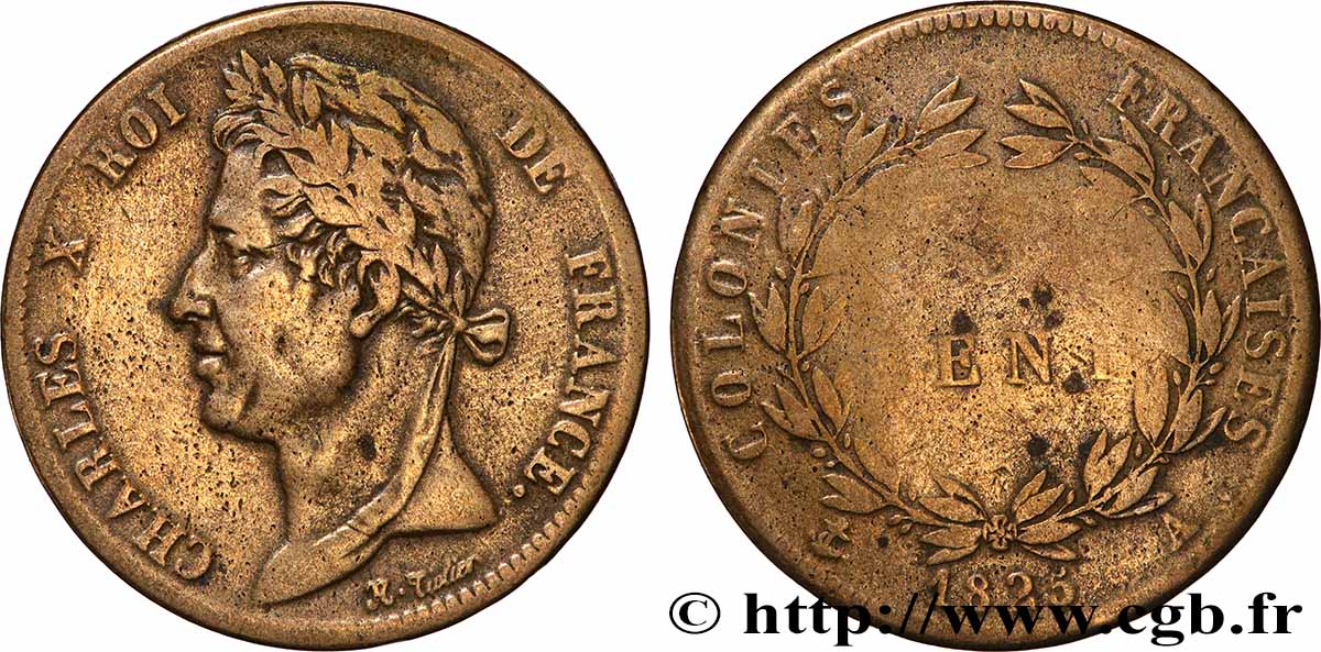 COLONIAS FRANCESAS - Charles X, para Guayana y Senegal 5 Centimes Charles X 1825 Paris - A BC 