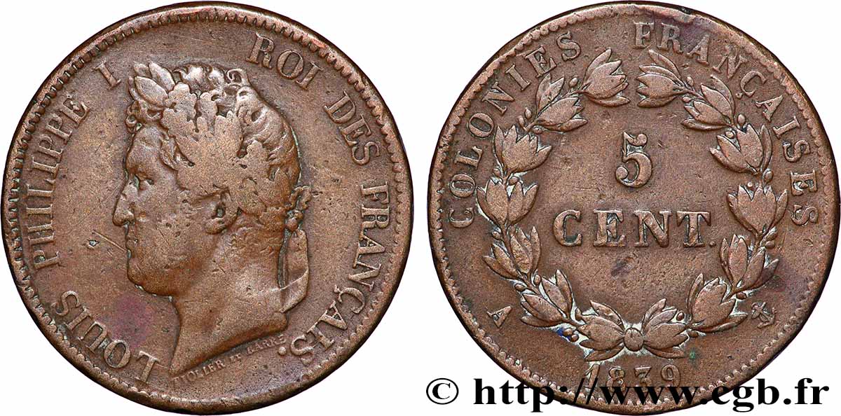 FRANZÖSISCHE KOLONIEN - Louis-Philippe, für Guadeloupe 5 Centimes Louis Philippe Ier 1839 Paris - A fSS 