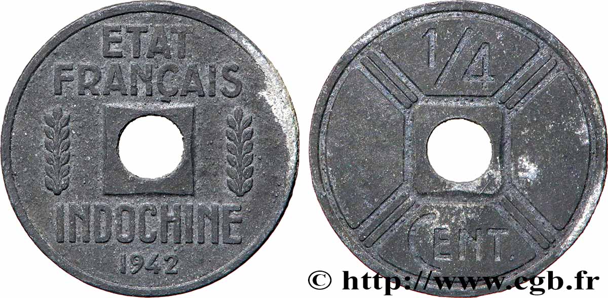 INDOCHINE FRANÇAISE 1/4 Cent 1942 Osaka TB+ 