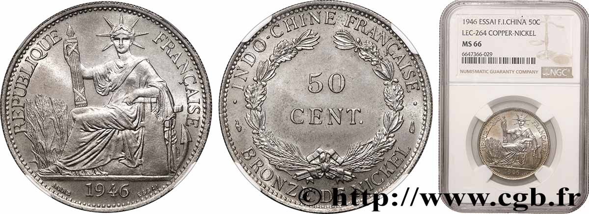INDOCHINE FRANÇAISE 50 Centièmes essai 1946 Paris FDC66 NGC
