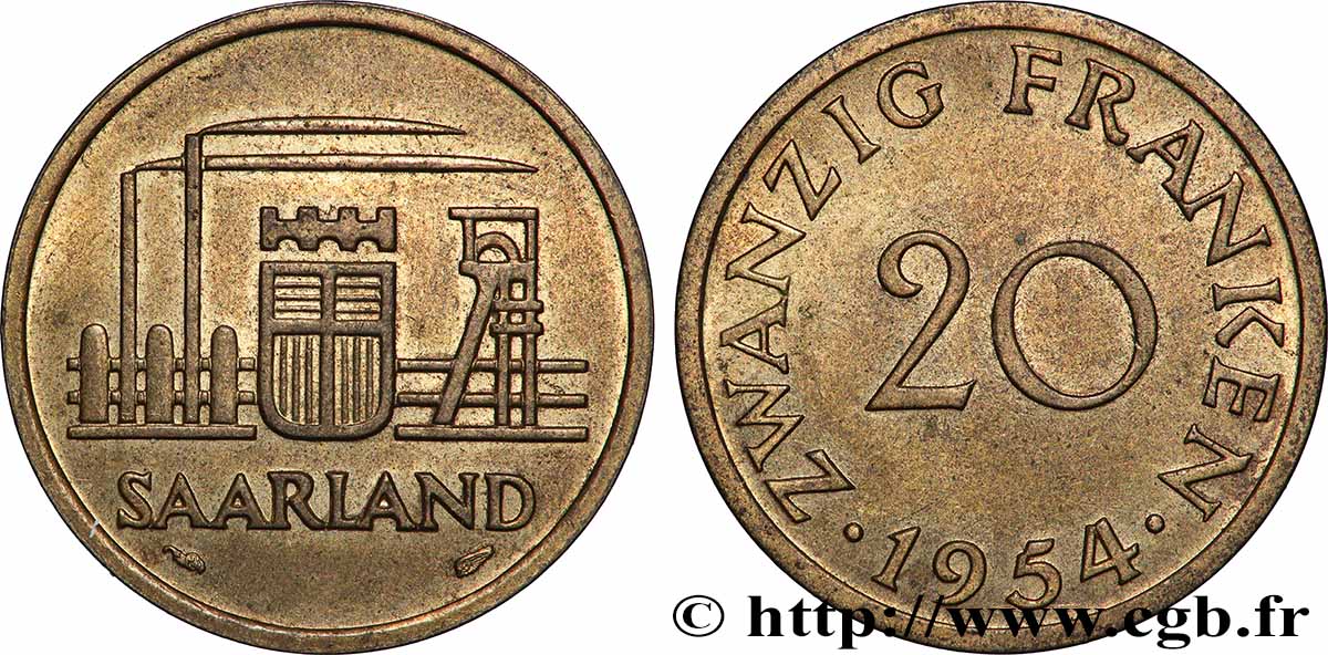 SAARLAND 20 Franken 1954 Paris fVZ 