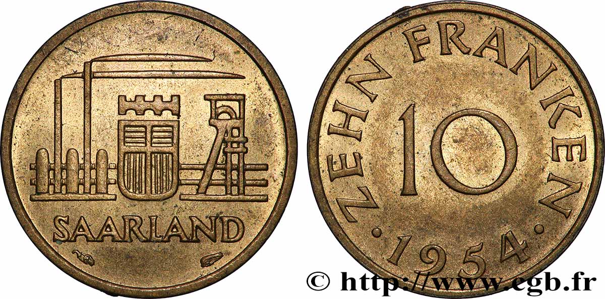 SAARLAND 10 Franken 1954 Paris AU 