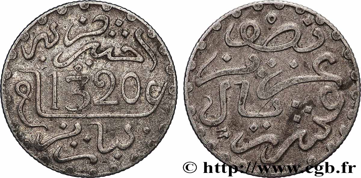 MAROKKO 1/2 Dirham Abdul Aziz I an 1320 1902 Paris SS 