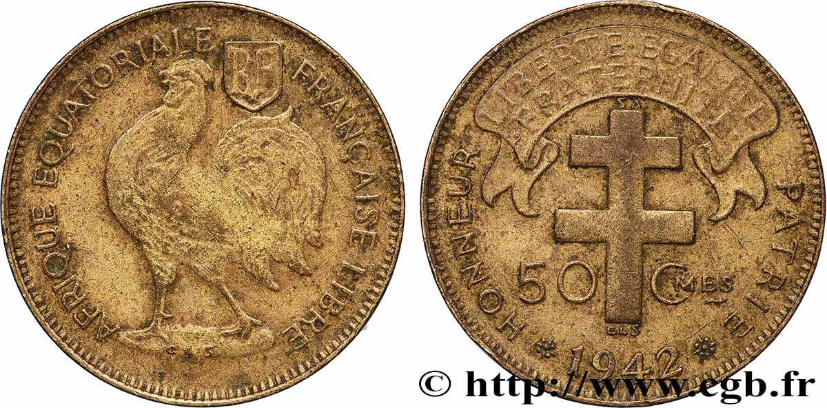 FRANZÖSISCHE EQUATORIAL AFRICA - Freie Französische Streitkräfte 50 centimes 1942 Prétoria fSS 