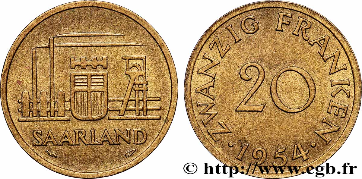 SAARLAND 20 Franken 1954 Paris fVZ 