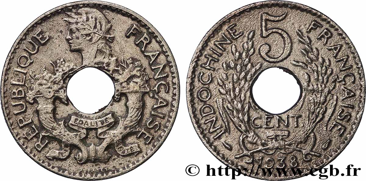FRANZÖSISCHE-INDOCHINA 5 Centièmes 1938 Paris S 