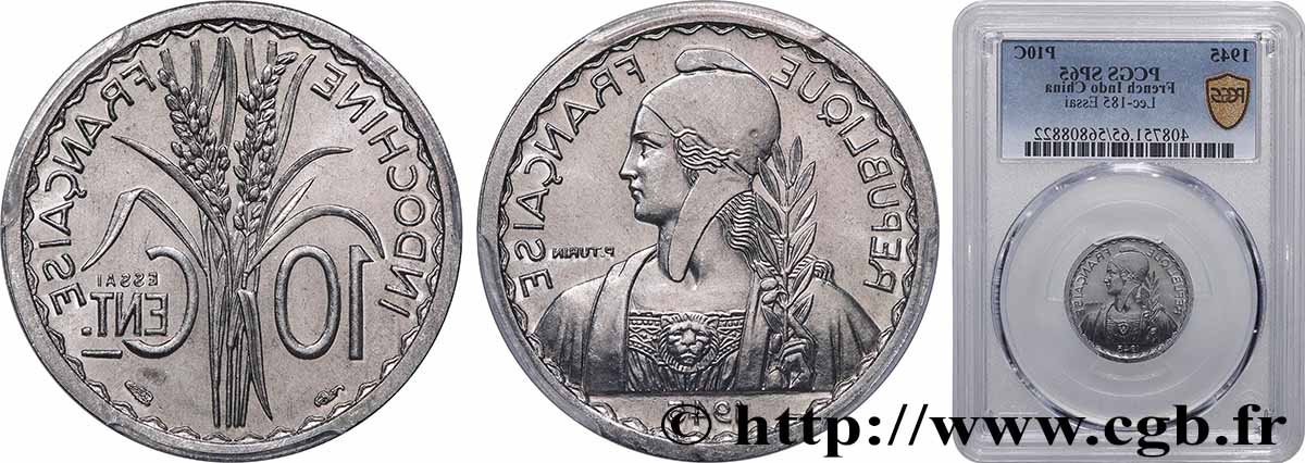 INDOCHINA Essai de 10 Centièmes 1945 Paris FDC65 PCGS