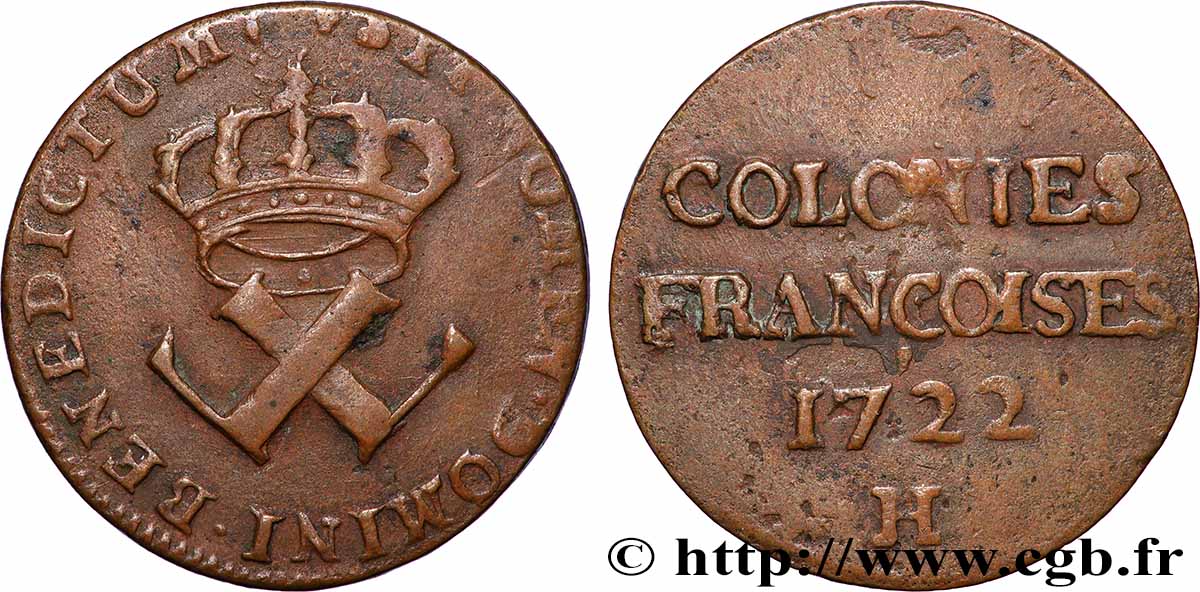 AMERICA - French Settlements (Louisiana, Acadia, Canada) 9 Deniers des Colonies Françoises 1722 La Rochelle XF 
