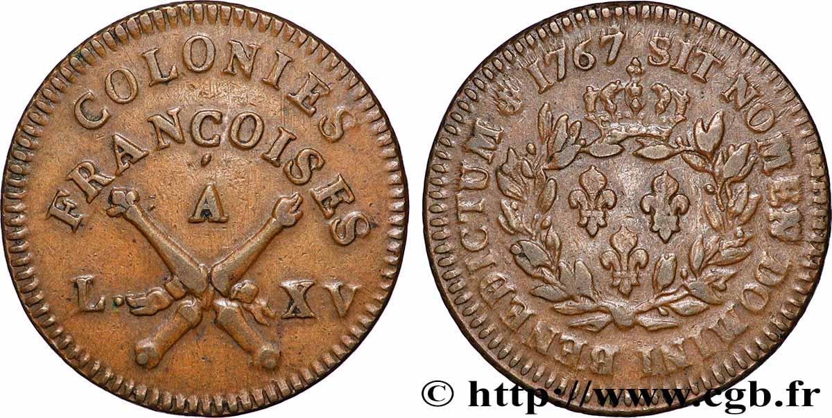 COLONIES GÉNÉRALES - Louis XV 1 Sol des Colonies Françoises 1767 Paris TTB+ 