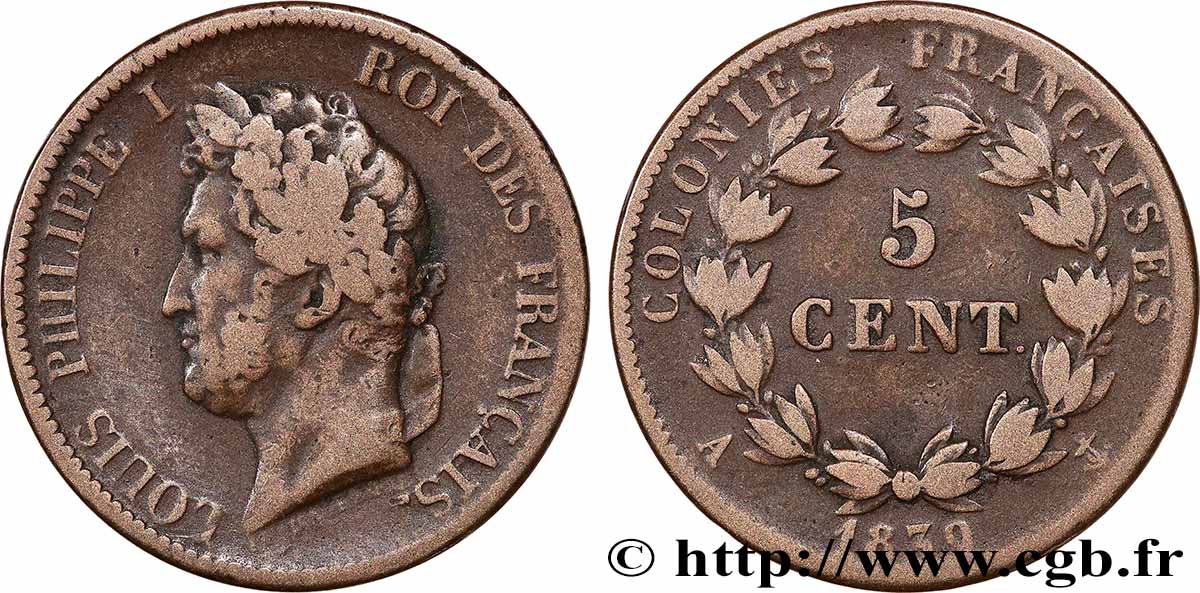 FRENCH COLONIES - Louis-Philippe for Guadeloupe 5 Centimes Louis Philippe Ier 1839 Paris - A VF 