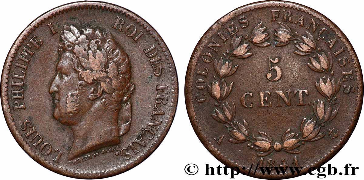 FRANZÖSISCHE KOLONIEN - Louis-Philippe, für Guadeloupe 5 Centimes Louis Philippe Ier 1841 Paris - A fSS 