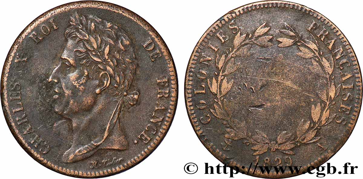 FRANZÖSISCHE KOLONIEN - Charles X, für Guayana 5 Centimes Charles X 1829 Paris - A S 