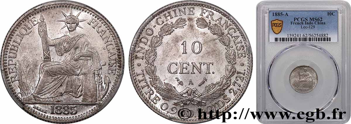 FRANZÖSISCHE-INDOCHINA 10 Centièmes 1885 Paris VZ62 PCGS