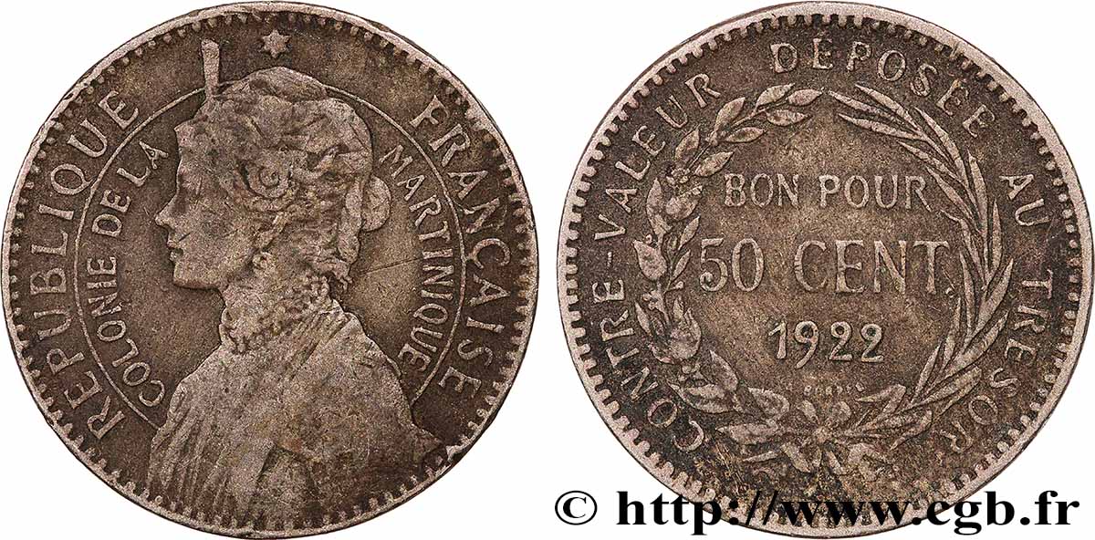 MARTINIQUE 50 Centimes 1922 sans atelier VF 
