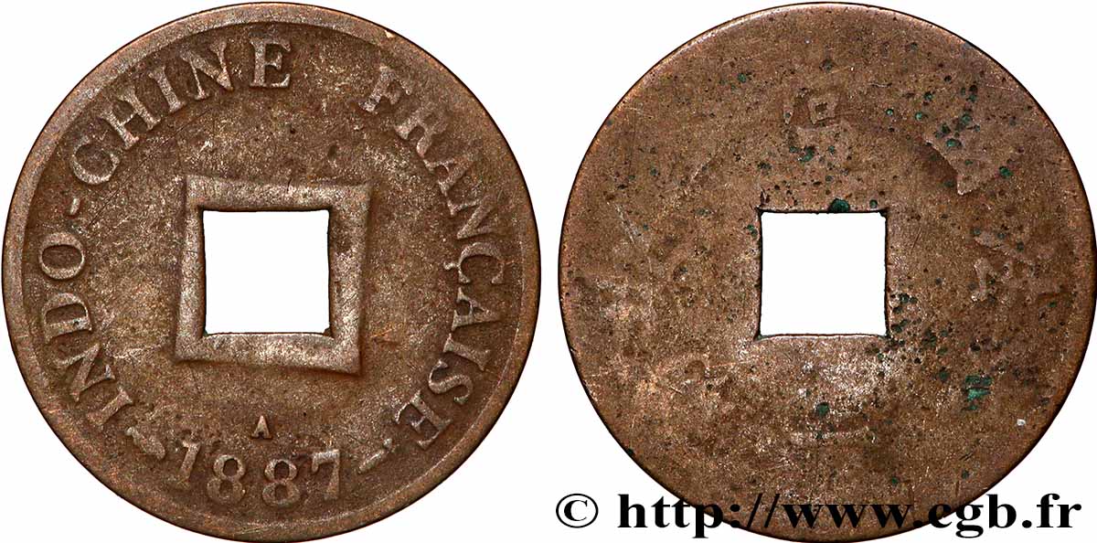 INDOCHINE FRANÇAISE 1 Sapèque (1/500 de Piastre) 1887 Paris TB+ 