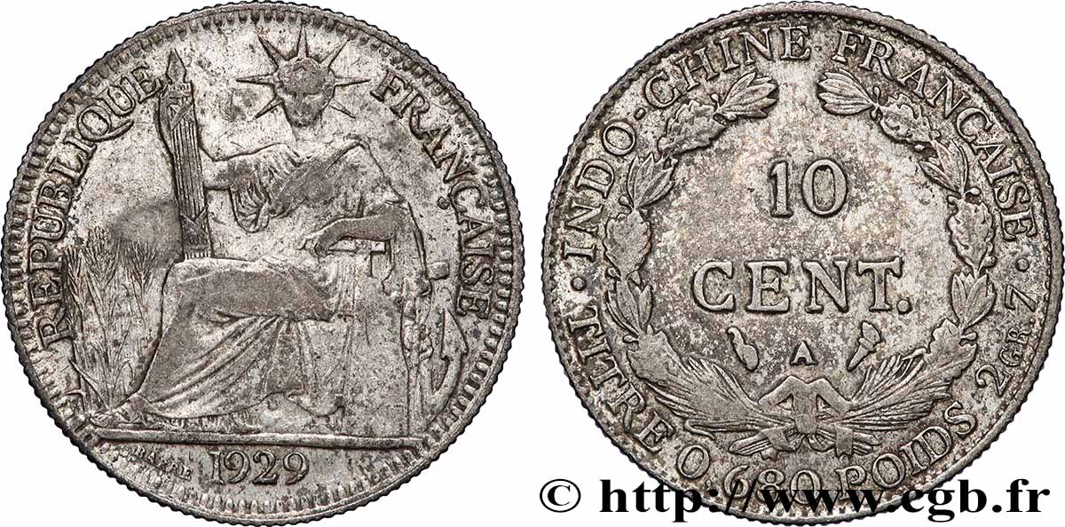 INDOCINA FRANCESE 10 Centièmes 1929 Paris q.BB 