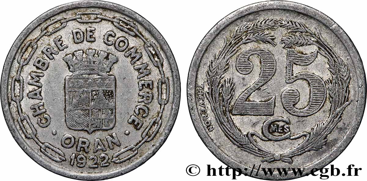 ALGERIA 25 Centimes Chambre de commerce d’Oran 1922 Oran VF 