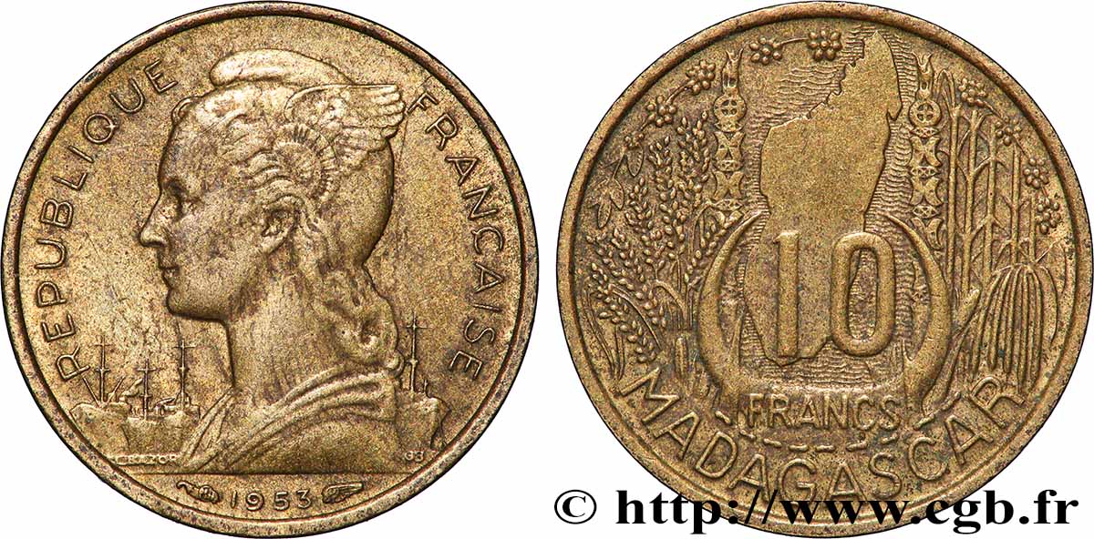 MADAGASCAR - Union française 10 Francs 1953 Paris TTB 