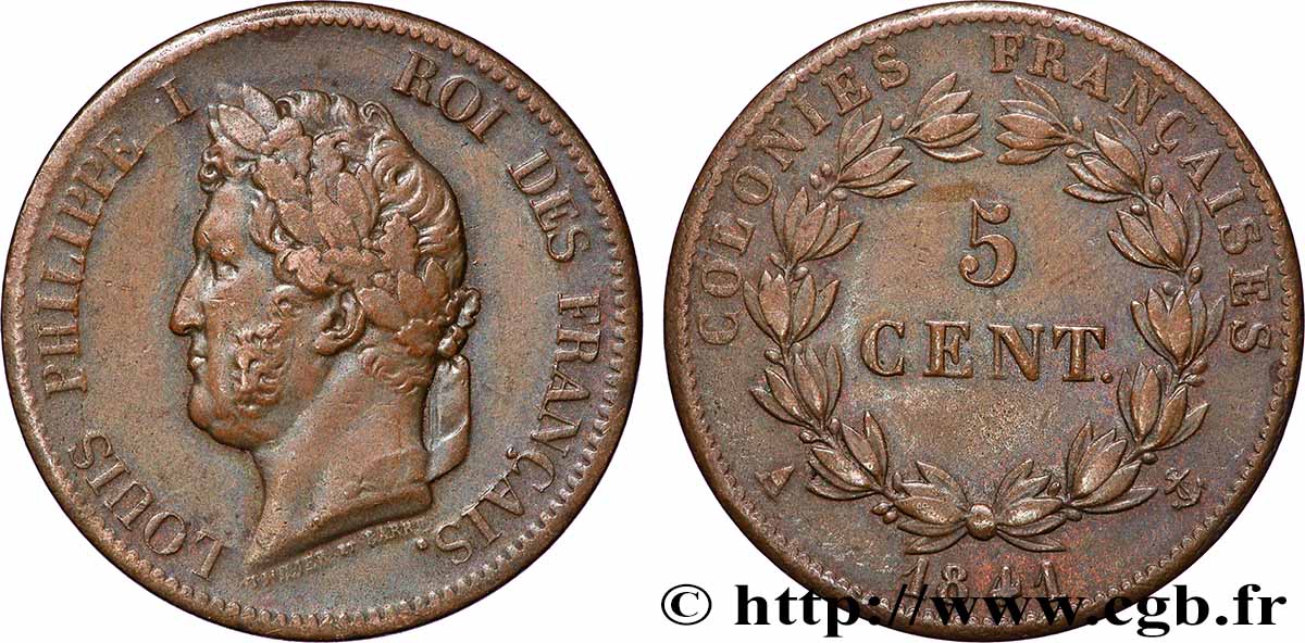 FRENCH COLONIES - Louis-Philippe for Guadeloupe 5 Centimes Louis Philippe Ier 1841 Paris - A XF 
