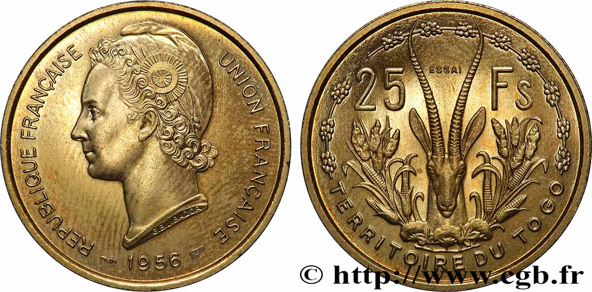 TOGO - UNION FRANÇAISE Essai de 25 Francs 1956 Paris SPL 
